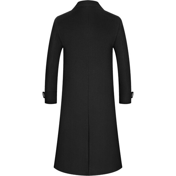 🆕 Men Black Wool Trench Coat Winter Fleece Lining Business Jacket Regular Fit - Picture 2 of 7
